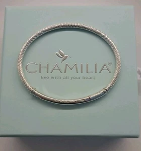 Rare Chamilia silver 925 Textured Connections Bangle bracelet 17cm In Box - Picture 1 of 5