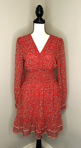 Max Studio Floral Knee Length Red Dress Smock Waist NWT MED Lined Retail $138 - Picture 1 of 10