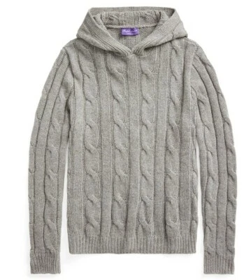 Ralph Lauren Purple Label Mens Grey Cable Knit Cashmere Hoodie Sweater $1,495 - Image 1 of 4