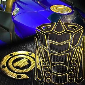 24PC Perforated Black Tank Pad+Chrome Gold Fuel Cap Cover Yamaha R1/R6 YZF/FZ/MT - Bild 1 von 9