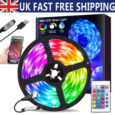 LED STRIP LIGHTS 5050 RGB COLOUR CHANGING TAPE UNDER CABINET KITCHEN Lamp - Image 1 of 4