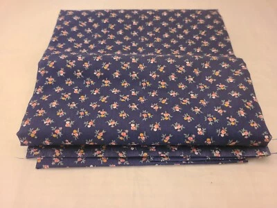 Vtg Cotton Blend Sm Floral Print Navy Background Sewing Fabric 42" W 1  7/8 Yds - Image 1 of 3