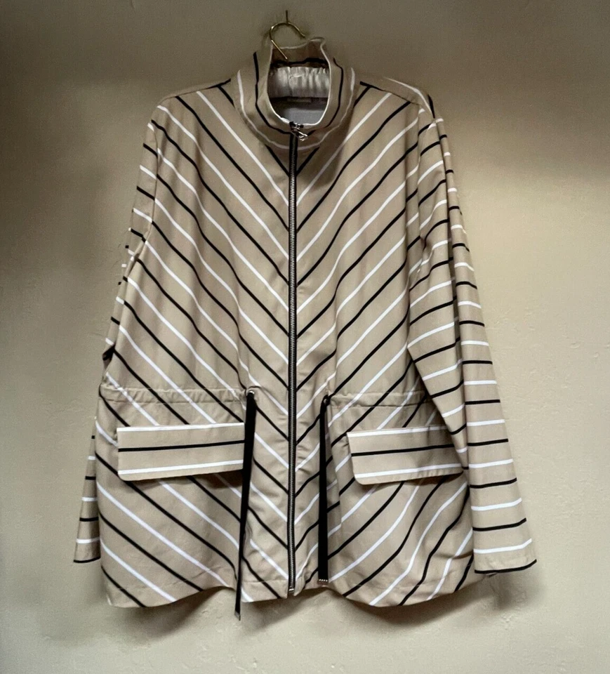 Chaqueta Zenergy By Chico's para mujer 3 cremallera completa cuello embudo manga larga rayas tostado Foto 1 de 4