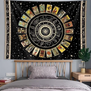 Tarot Card Tapestry - Black Zodiac Astrology Celestial Wall Hanging Aesthetic - Picture 1 of 5