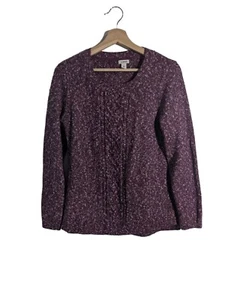 LL Bean Crewneck Sweater Knit Purple & White Soft Women's Fisherman Sweater - Picture 1 of 3