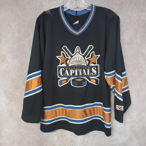 Vintage CCM NHL Washington Capitals Capitol Dome Black Hockey Jersey Mens S Cover