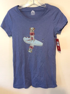 Eastern Mountain Sports Dogs of EMS Paddleboard Surf T-Shirt Women's XS Blue NEW - Image 1 of 4