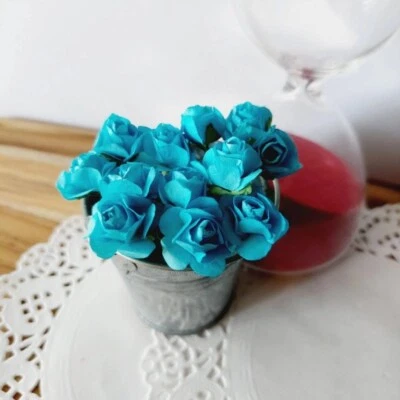 Teal Paper Roses - Bouquet of 24 Teal Roses - Millinery Roses - Image 1 of 3