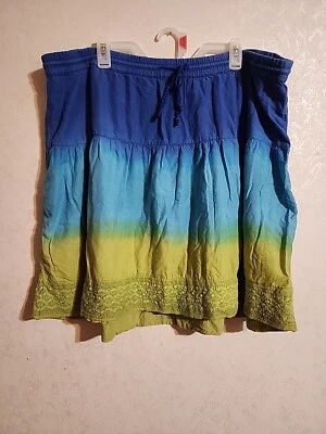 Falda Lane Bryant Color Bloque Azul Verde Cintura Elástica 18/20 Midi Fit & Flare Foto 1 de 4