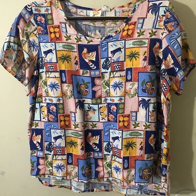 C&C California 100%Linen Tunic High/Low Top Animal/Tropical Print Plus Sz 2X New - Image 1 of 4