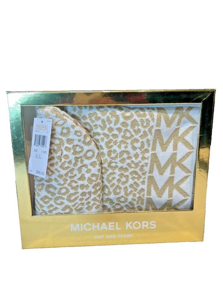 Michael Kors вязаный комплект шляпа и шарф золото и белый новый с Ярлыками $98 - Изображение 1 из 3