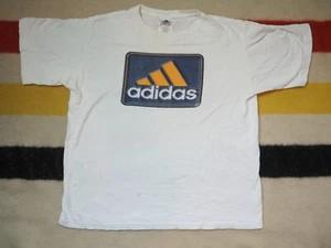 VTG 90s Y2k 2000s Adidas Logo Spellout Sports White Graphic Tee T-Shirt XL - Picture 1 of 6