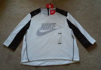NUEVO CON ETIQUETAS TOP NIKE BLANCO/NEGRO MUJER MANGA 3/4 PERFORADO TALLA M 749122 100 Foto 1 de 2