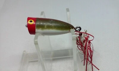Vtg Popper Grn Red head 1 3/8" Chugger Plug Topwater/Surface 1/8oz Fishing Lure - Image 1 of 4