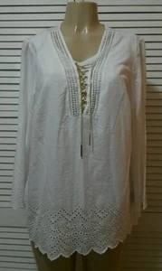 NEW! Michael Kors Plus Size Long-Sleeve Gold Lace-Up Eyelet Blouse Size 0X* - Picture 1 of 5