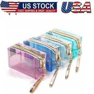 4Pcs Waterproof Cosmetic Bags PVC Transparent Zippered Toiletry Bag with Handle - Picture 1 of 8