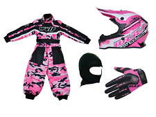 Kids Wulfsport Pink Camo MX Clothing Kit. Helmet, Suit, Gloves & Balaclava Deal!