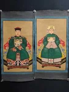 Chinese Old Antique Painting Scroll Qing Dynasty Emperor and Empress Portrait皇室像 - Picture 1 of 9