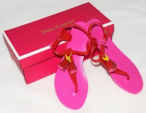 Juicy Couture - WISP - Hot Pink & Red Silicone Flip Flop Tassel Sandals sz 7 NEW - Picture 1 of 1
