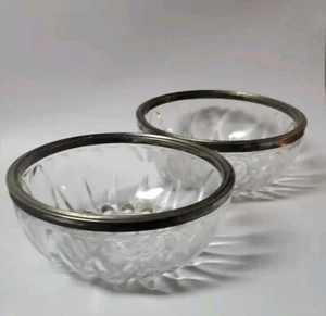 Vintage Glass Bowls with Silver Plated Rim Made in Italy Set Of 2 Mid Century - Picture 1 of 5