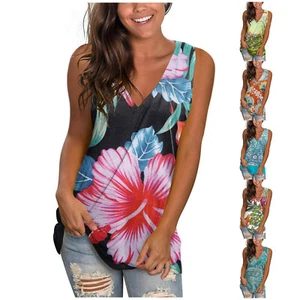 Women's Fashion Summer V Neck Tank Top Lightweight Sleeveless Tank Top Print - Picture 1 of 18