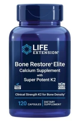 Life Extension Bone Restore Elite con suplemento de calcio K2 súper potente 120 cápsulas Foto 1 de 4