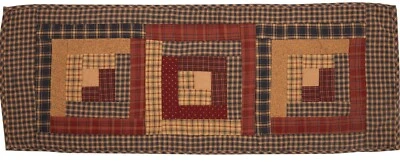 Hand Quilted 36" Table Runner Log Cabin Patchwork Red Tan Blue Millsboro - Image 1 of 4