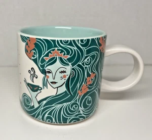 STARBUCKS -Collectible 2018 Coffee Mug White with Green Mermaid/Siren 12 oz - Picture 1 of 5