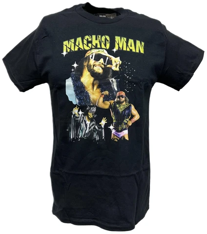 Macho Man Randy Savage Collage WWE Mens Black T-shirt Cover