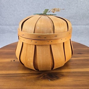 "Calabaza de madera tejida de 8,5"" con vástago de otoño 2 piezas: cesta de Halloween de Acción de Gracias" - Imagen 1 de 8