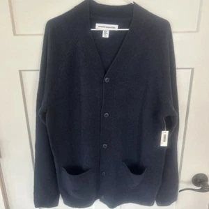 Maglione cardigan Amazon Essentials 100% lana di agnello 2 tasche blu navy nuovo con etichette alto M - Foto 1 di 12