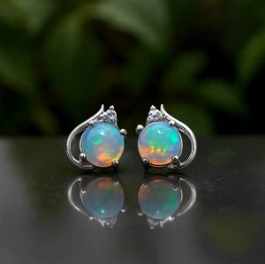 Ethiopian Opal Round Stud Earring - Picture 1 of 6