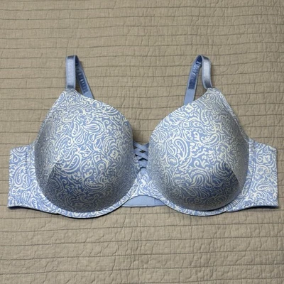 Torrid XO Plunge Push-Up Bra 46DD Blue White Paisley - Image 1 of 4