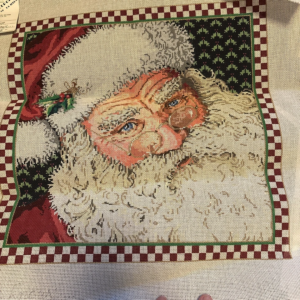 Sandra Gilmore Once Santa He Knows Handpainted Needlepoint Canvas - Image 1 of 4