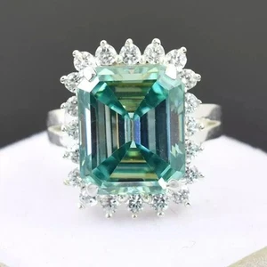 RARO 9,40 quilates corte esmeralda tratado diamante azul anillo de plata... - Imagen 1 de 7
