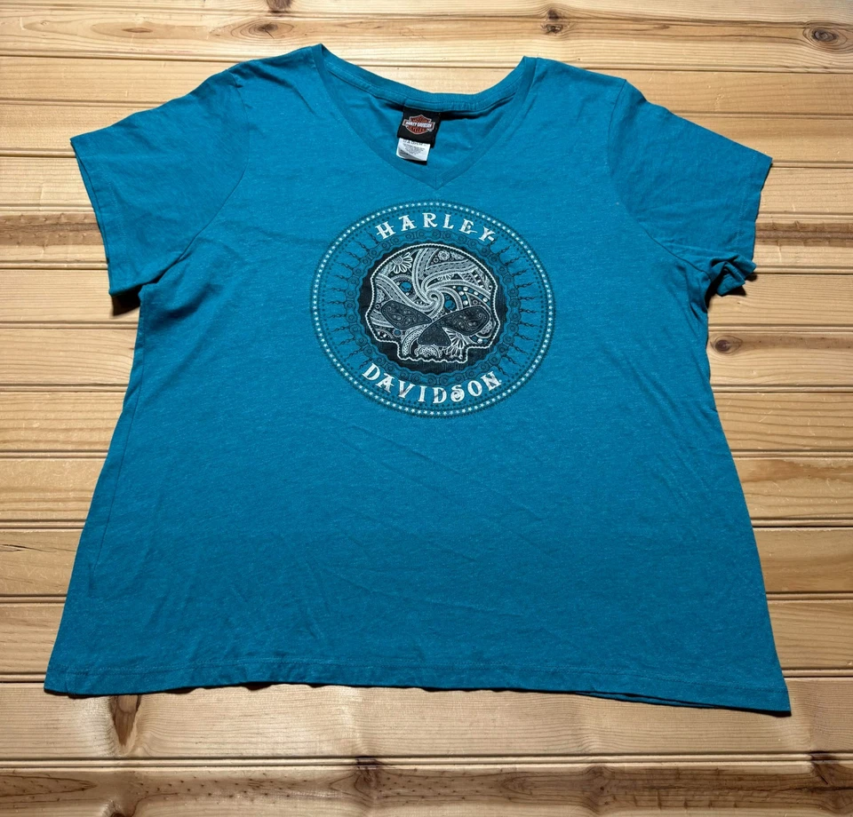 Camisa Harley Davidson Barnett El Paso Texas Calavera Paisley Bandana - 1X Talla Grande Foto 1 de 4