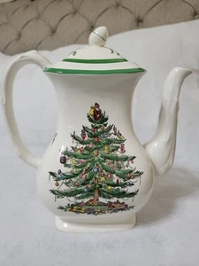 Spode Christmas Tree Coffee/Tea Pot w/Acorn Finial Lid England 53324 8 1/2" - Picture 1 of 12