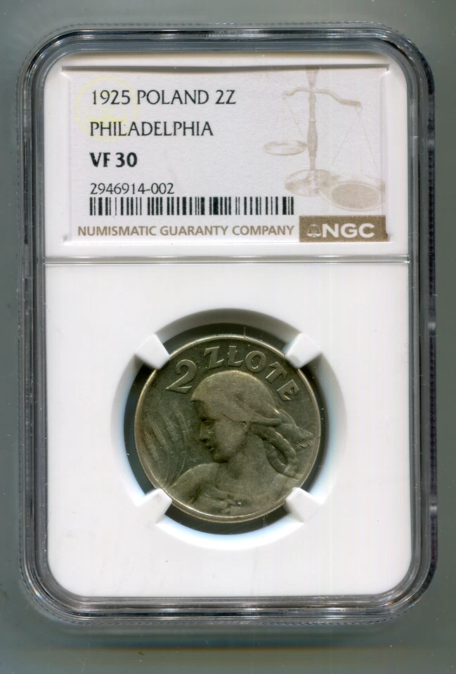 Poland 2Z 1925 Philadelphia (no dot after date) NGC VF 30  Y-16 rare  lotnov3480 - Image 1 of 2