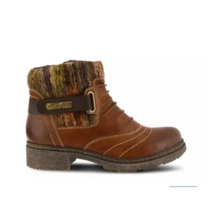 Spring Step Citrine Brown Ankle Boots Knit Cuff Buckle Accent Size 41 9.5-10 - Picture 1 of 10