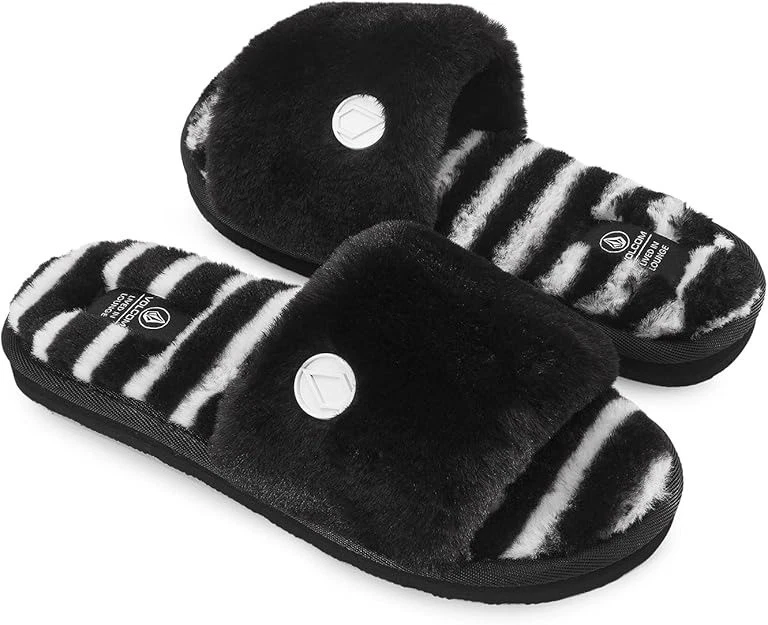 Volcom Lived in Lounge Slide Slippers Black Zebra Stripes Girl's Size 5 Big Kid - Image 1 of 4