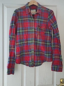 Abercrombie & Fitch Womens Flannel Button Up Shirt Large Red multi colour Plaid - Picture 1 of 8