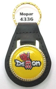 Yellow Dodge DEMON 4336 Pitchfork Leather Gold Tone Key Ring 1972 1973 1974 - Picture 1 of 4