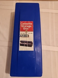 Fellowes 15 Audio Cassette Tape Storage Box Organizer Plastic Blue Vtg 80s 90s A - Imagen 1 de 3