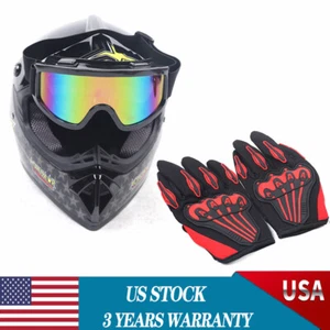 DOT Adult ATV Motocross Dirt Bike Motorcycle Off-Road Helmet w/ Goggles Gloves - Picture 1 of 12