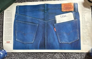 VTG Levi Strauss Jeans Poster Orange Thread History Weights Measures 23" x 13.5  - Picture 1 of 6