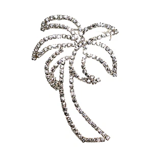 SILVER Rhinestone Palm Tree Pin Brooch Sparkle Bling Crystal 3" Tall x 2" Wide - Picture 1 of 3