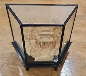 Vintage chinesische geschnitzte Kork Diorama Szene mit Glas Schattenkasten schwarz - Bild 1 von 5