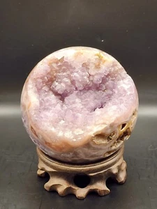 3 Lb 4.4oz Natural Druzy Pink Amethyst Sphere Ball Quartz Crystal + Stand - Picture 1 of 7