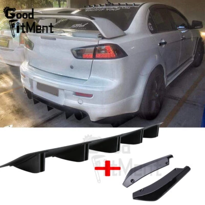 For Mitsubishi Lancer Black Rear Bumper Diffuser Fins Spoiler+Rear Lip Splitter - image 1 of 4