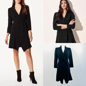 Karen Millen Black Tuxedo Blazer Dress UK 10 Tailored Fit Asymetric Hem Party - Picture 1 of 24